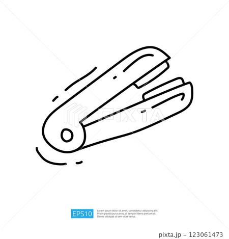 A simple line drawing of a stapler, showcasing its design and functionality in an illustrative style. 123061473