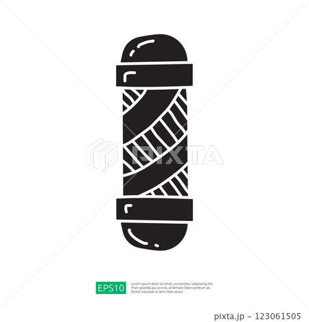 A stylized illustration of a wrapped object, resembling a candy or a cylindrical treat, emphasizing a simple and bold design. 123061505