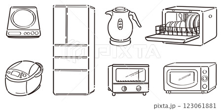 キッチン家電のイラストセット 線画 キッチン家電のイラストセット 線画 123061881