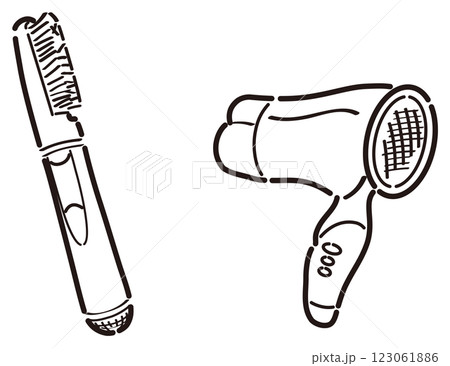 カールドライヤー・ヘアドライヤーのイラスト　線画 123061886