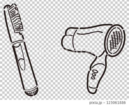 カールドライヤー・ヘアドライヤーのイラスト　線画 123061886