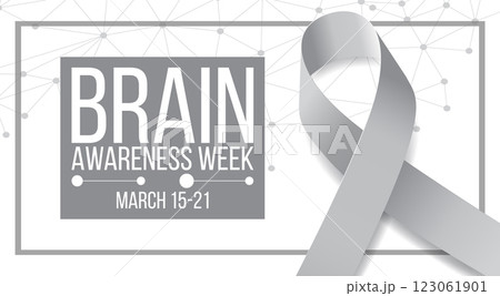 Brain awareness week concept. Banner template with grey ribbon and text. Vector illustration 123061901
