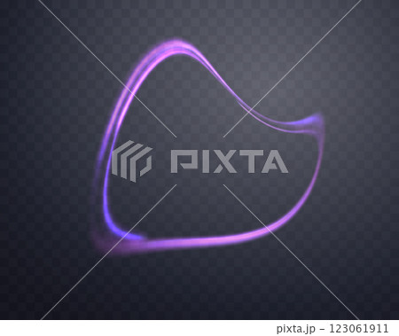 Curved purpe glowing ring. Neon realistic energy flare circle. Abstract light effect on a dark transparent background. Vector illustration. Curved purpe glowing ring. Neon realistic energy flare circle. Abstract light effect on a dark transparent background. Vector illustration. 123061911