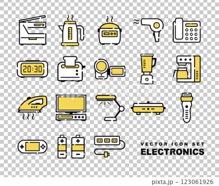 家用電器、電子產品和數位設備的向量圖示集 123061926