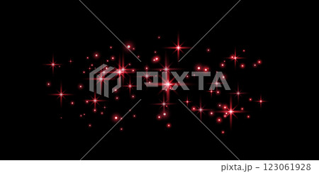 Red magic sparks and dust stars. Red glow flare light effect. Christmas light effect. Vector particles on transparent background. 123061928