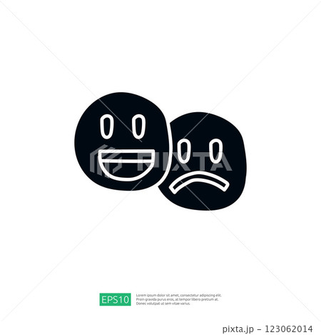 The image features two stylized emoticons, one smiling and the other frowning, representing contrasting emotions. It illustrates the concept of emotional expression. The image features two stylized emoticons, one smiling and the other frowning, representing contrasting emotions. It illustrates the concept of emotional expression. 123062014