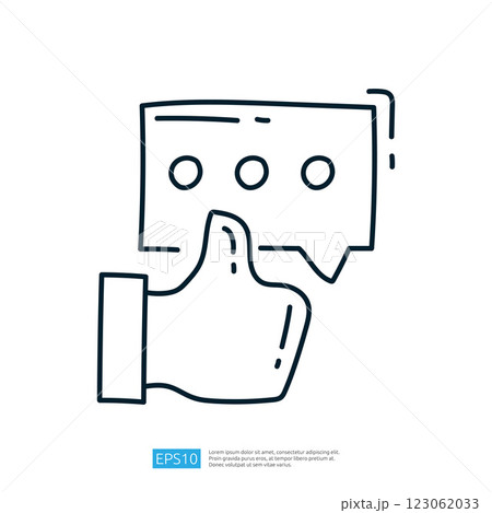 A minimalist illustration of a hand giving a thumbs-up next to a speech bubble, symbolizing approval and communication. A minimalist illustration of a hand giving a thumbs-up next to a speech bubble, symbolizing approval and communication. 123062033