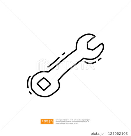 A simple line drawing of a wrench, symbolizing tools and mechanical work. 123062108