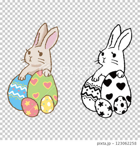 ペンで描いた風イースターエッグとうさぎ 123062258