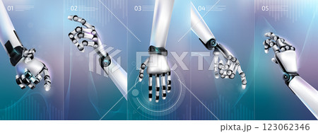Robotic arms in 3D style collect data in virtual space 123062346