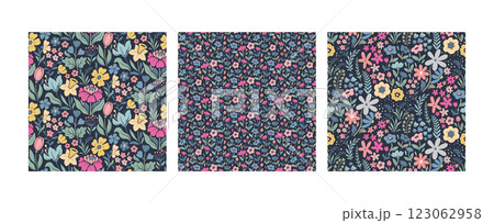 Set of three vector seamless patterns. Floral Easter spring backgrounds. 123062958