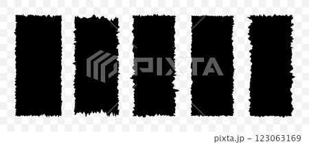 Set of Jagged Rectangle shapes. Vertical Black grunge frames. Textured abstract element bundle for collage, text box, banner, sticker. Vector illustration isolated on white background Set of Jagged Rectangle shapes. Vertical Black grunge frames. Textured abstract element bundle for collage, text box, banner, sticker. Vector illustration isolated on white background 123063169