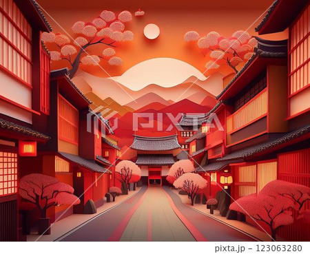 京都の街並み　イラスト 123063280