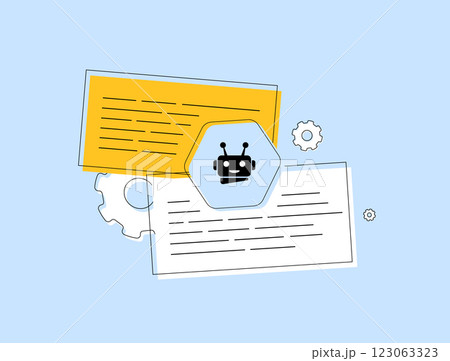 AI rewriting improves writing articles and SEO content generation using artificial intelligence. Neural network models process input through language model trained on vast corpus to generate new text AI rewriting improves writing articles and SEO content generation using artificial intelligence. Neural network models process input through language model trained on vast corpus to generate new text 123063323