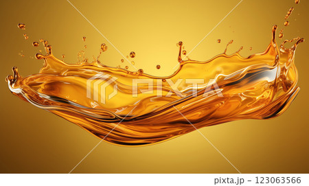" 宙に舞うスプラッシュなゴールドの液体のクローズアップ撮影 " " 宙に舞うスプラッシュなゴールドの液体のクローズアップ撮影 " 123063566