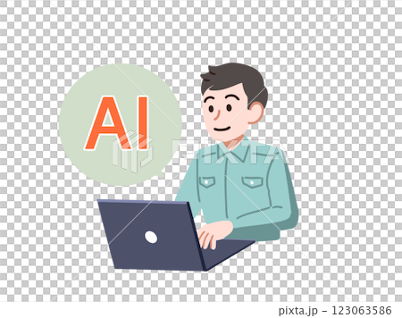 一名身穿工作服的男子與人工智慧一起工作 123063586