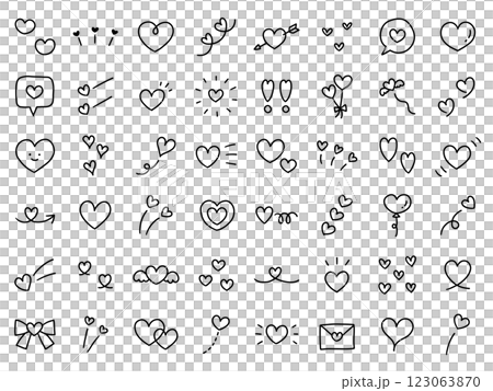 一組手繪心形向量插圖。圖標,手繪,塗鴉,情人節 一組手繪心形向量插圖。圖標,手繪,塗鴉,情人節 123063870