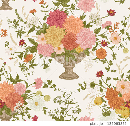 Seamless pattern with a vase and flowers 123063883