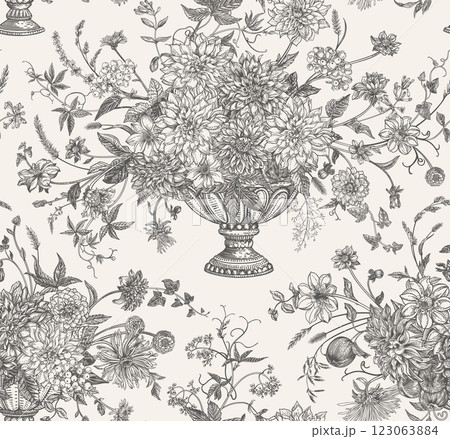 Seamless pattern with garden flower bouquets Seamless pattern with garden flower bouquets 123063884