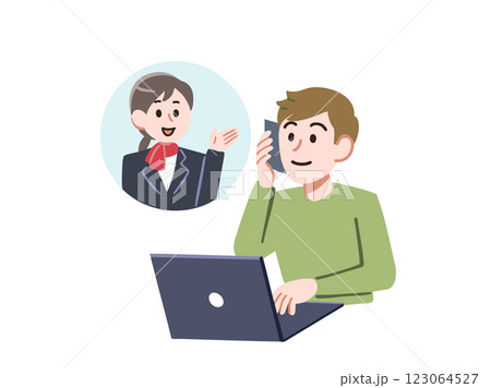 PCをしながらオペレーターに問い合わせる男性 123064527