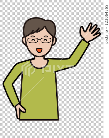 Illustration of an upper body of an intellectual-style young man giving a cheerful greeting.jpg 123064565