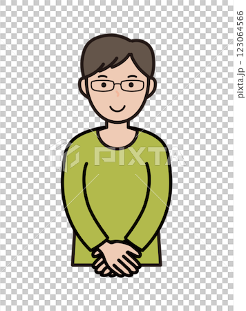 一位知識青年男子的上半身插圖，微笑著，擺出歡迎的姿勢 123064566