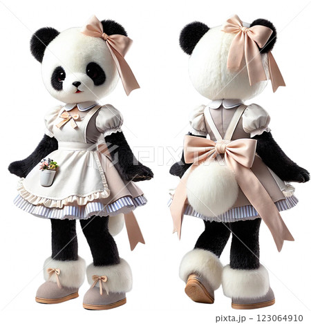 パンダ姫の正面と後ろ姿　着ぐるみパンダ　絵　Generative AI 123064910