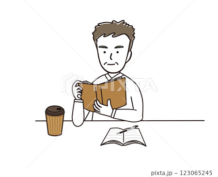 休日にカフェで読書をするミドル世代男性 休日にカフェで読書をするミドル世代男性 123065245