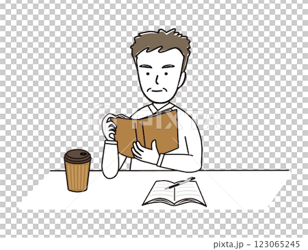 休日にカフェで読書をするミドル世代男性 休日にカフェで読書をするミドル世代男性 123065245