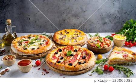ピザ　上からのレイアウト　コピースペース 123065383
