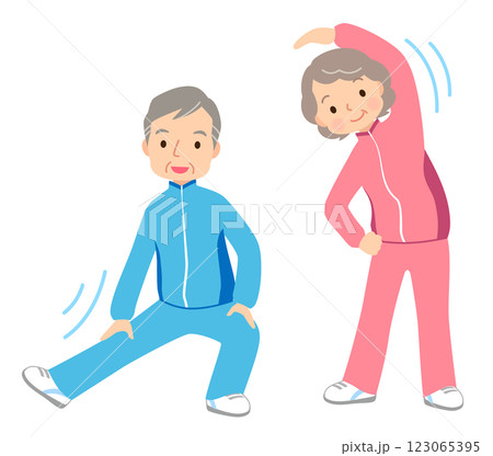 体操をするシニア夫婦　高齢者　健康 123065395