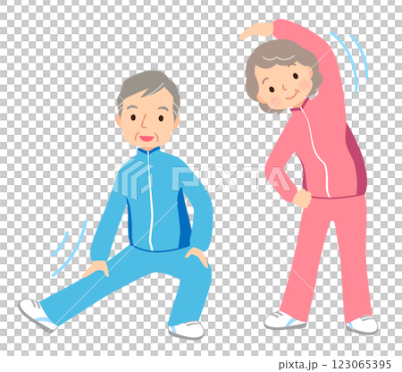 体操をするシニア夫婦　高齢者　健康 123065395