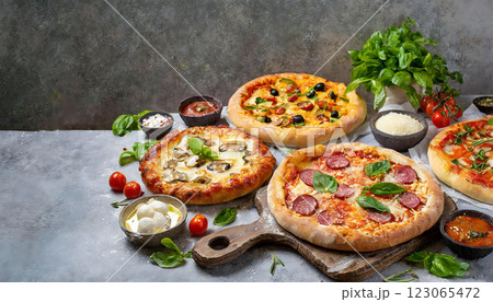 たくさん並んだピザ　PIZZA　ピッツア 123065472