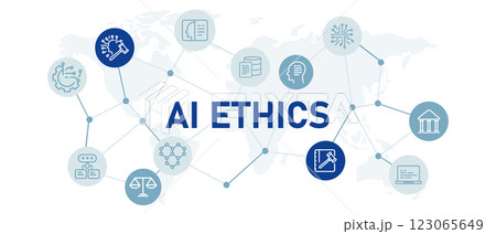 AI ethics icon set with illustration smart system control rules data optimization privacy policy AI artificial intelligence machine learning guidelines database analysis technology design 123065649