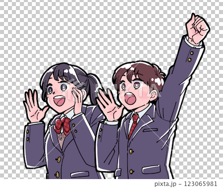 Illustration of two students cheering 123065981