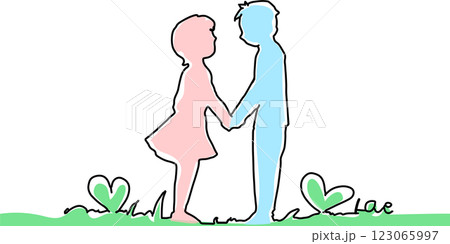 結婚する若い男女のシンプルな手描き風ベクターイラスト 123065997