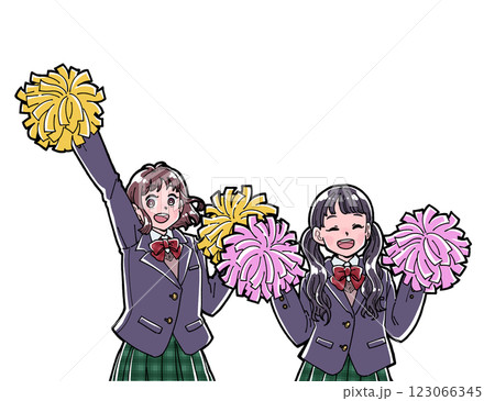 応援する2人の学生のイラスト 123066345