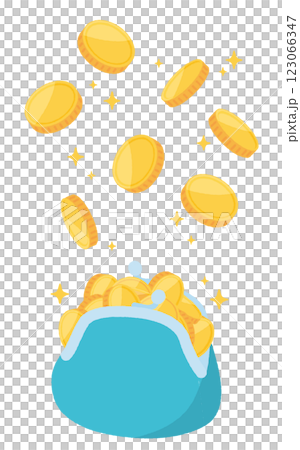 がま口財布に沢山のコインが入っているイラスト 123066347