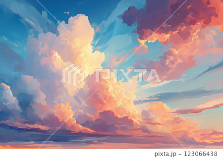 入道雲がたちのぼるる夕方の夏空 123066438