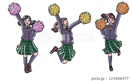 応援する3人の学生のイラスト 123066477