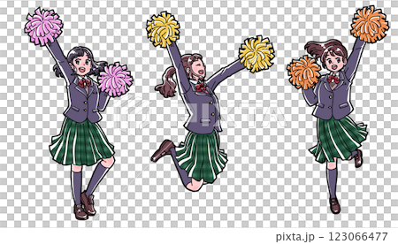 応援する3人の学生のイラスト 123066477