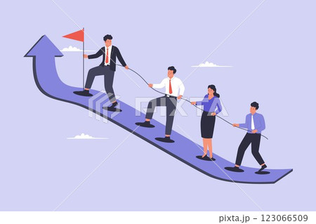 Illustration of businessman lead team members to success 123066509