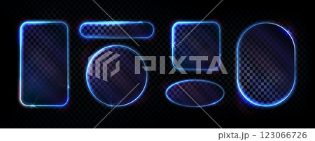 Neon light frames set with glowing blue borders Neon light frames set with glowing blue borders 123066726