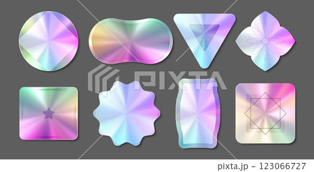 Hologram stickers set - gradient iridescent shapes Hologram stickers set - gradient iridescent shapes 123066727