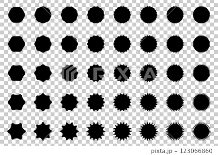 Vector illustration material of wavy circles - 40 types set - Text background - Black - Background transparent 123066860