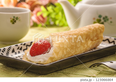 Delicious strawberry crepe 123066864