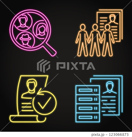 Genealogy database neon icon set Genealogy database neon icon set 123066873