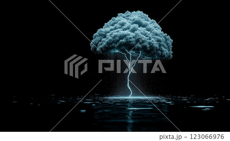 Electric Thunder Lightning Bolts Against Dark Background 123066976