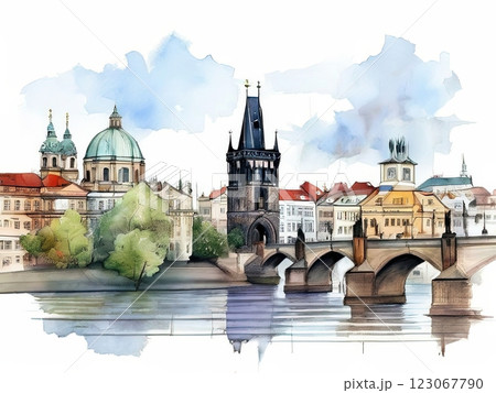 an AI Image Generator, Watercolor Illustration of Historic City 123067790