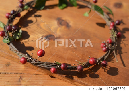 赤いナンテンの実のリース　　　 123067801